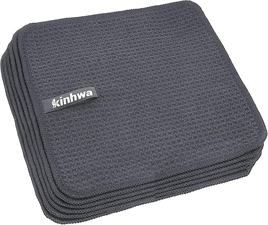 KinHwa Dish Cloths for Washing Dishes Kitchen Towels Microfiber Dish Towels for Kitchen Dish Towels Absorbent 8inch x 8inch 6 Pack (Gray, 8in x 8in)