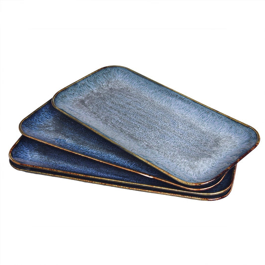 Porcelain Plate Set Large Serving Tray Set of 4, Reusable Serving Platters for Party Food, Cookie, Appetizer, Charcuterie, Snack, Dessert Display,Stackable Kitchen Dish 14.4 INCH