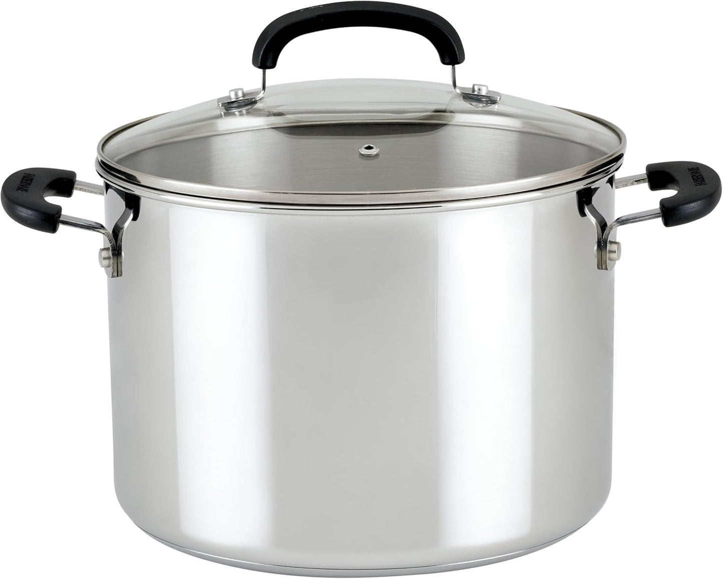 Farberware Brilliance Stainless Steel Stockpot with Glass Lid, 8 Quart, Dishwasher Safe and Induction Ready, Compatible with All Cooktops, Stainless Steel