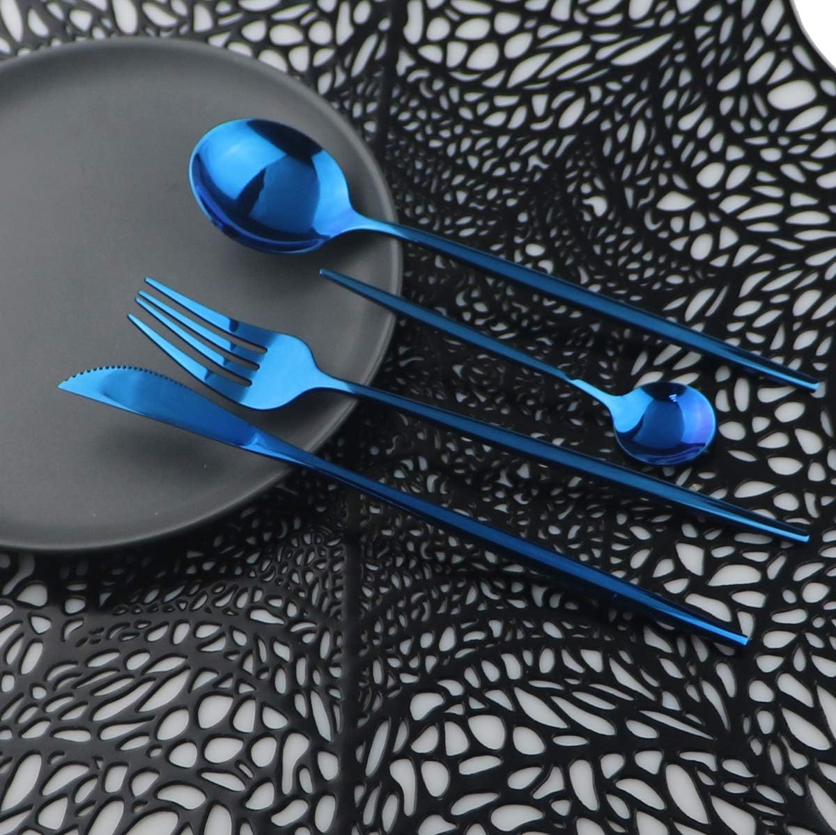 Mirror Polished Blue Silverware Set,24-Piece 304 Stainless Steel Satin Finish Flatware Set,Kitchen Utensil Set,Tableware Cutlery Set for Home and Restaurant, Dishwasher Safe Service For 6