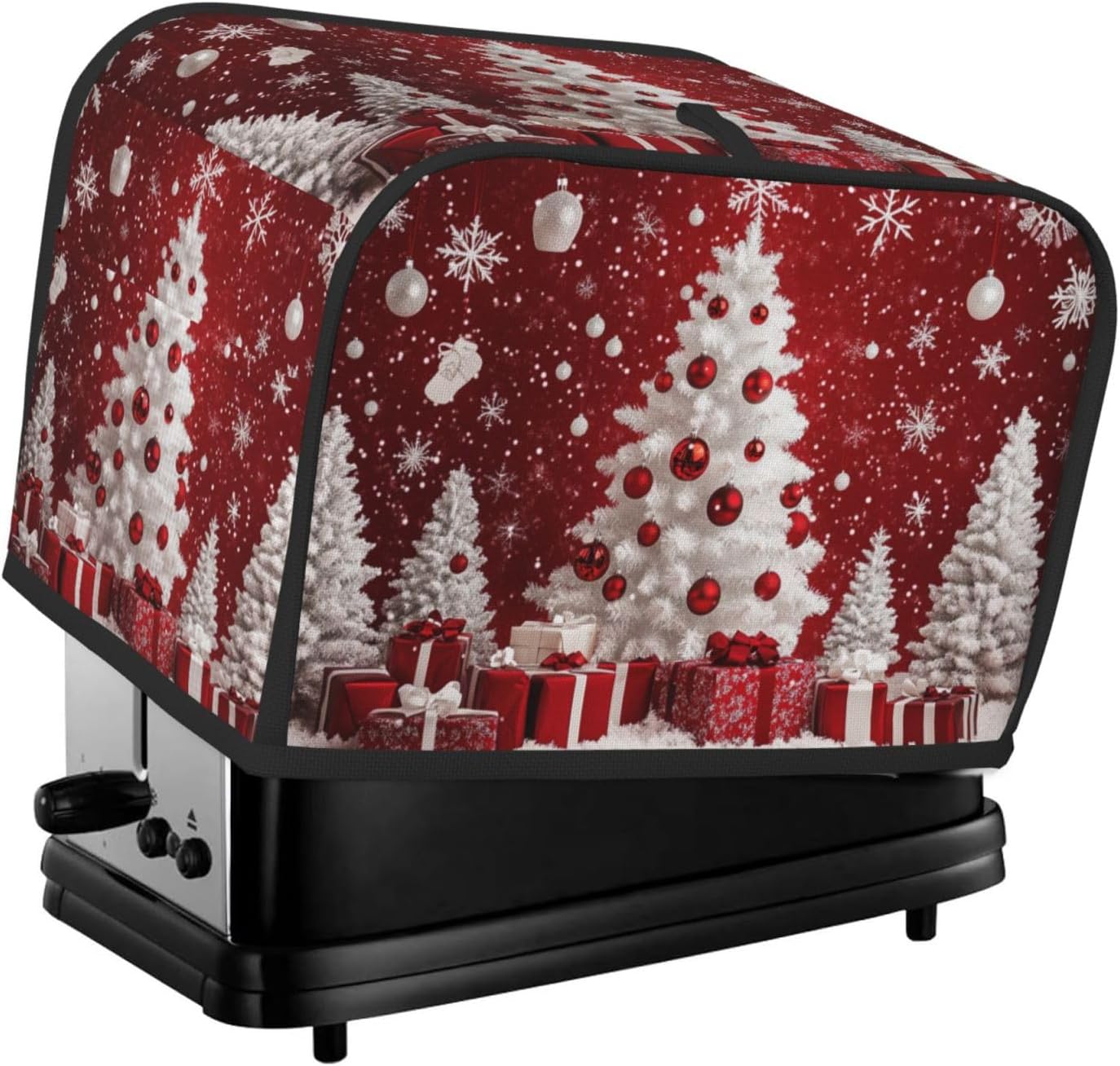 Toaster Cover 2 Slice Red Christmas Tree Ball Xmas Kitchen Small Appliance Covers with Pockets Dust and Fingerprint Protection