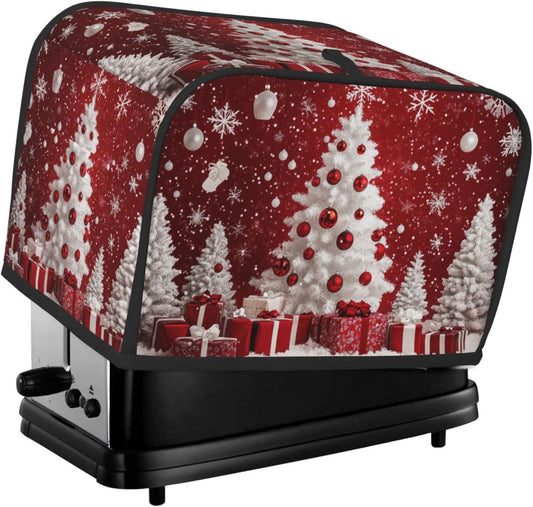 Toaster Cover 2 Slice Red Christmas Tree Ball Xmas Kitchen Small Appliance Covers with Pockets Dust and Fingerprint Protection