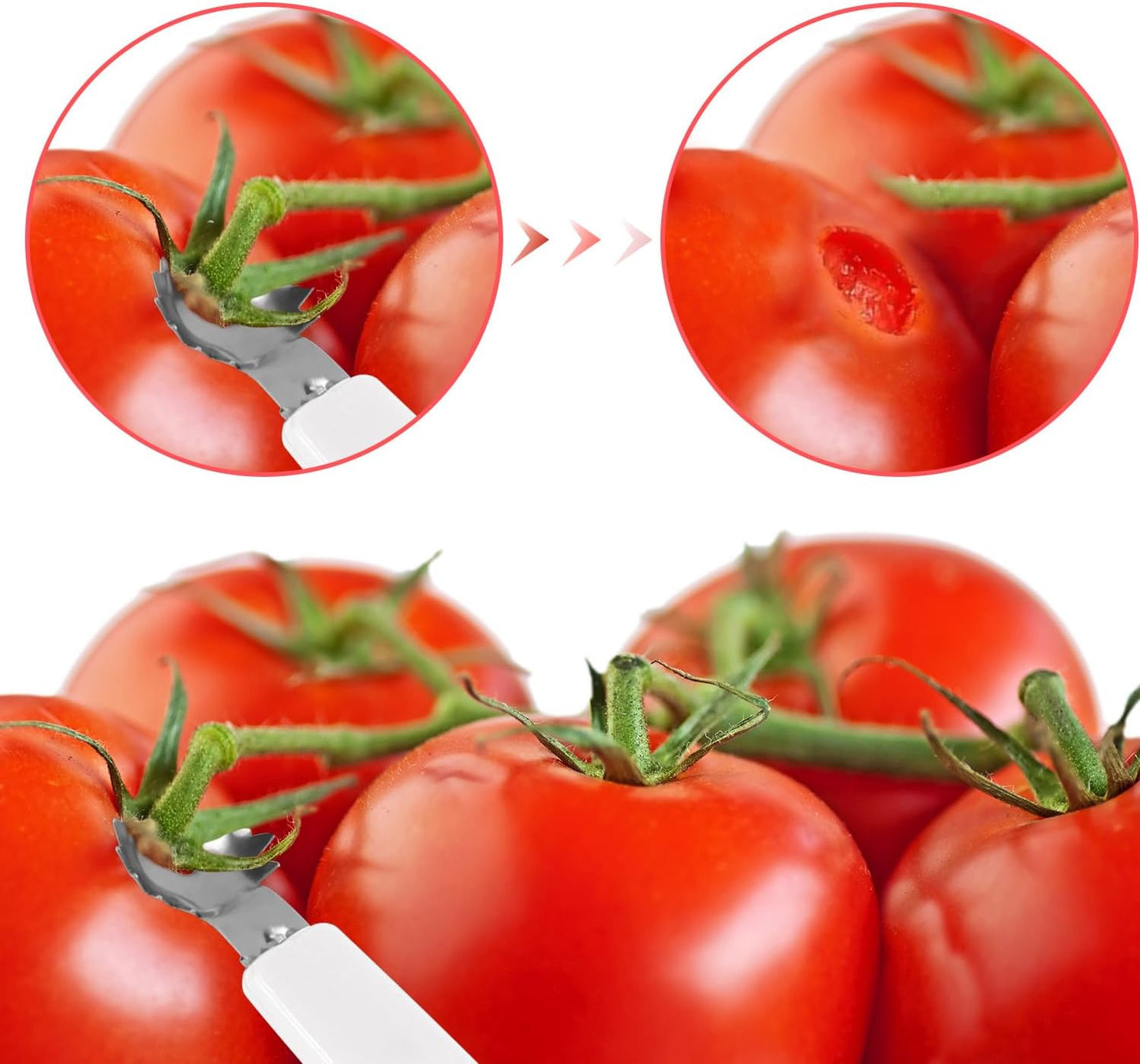 8pcs Stainless Steel Fruit Corer Tool, Tomato Strawberry Huller Vegetable Stem Remover Kitchen Gadget for Easy Fruit Balling (White)