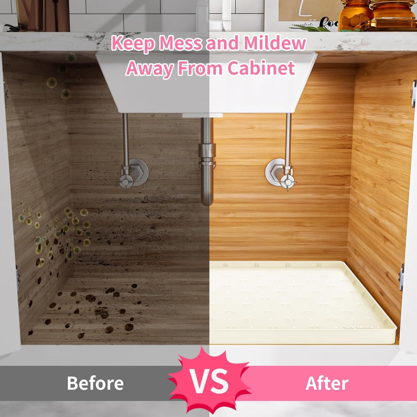 Sdpeia Under Sink Mat for [22" x 22"] Cabinet, Upgraded Silicone Waterproof Mat Kitchen Cabinet Liner Cabinet Protector Kitchen Organizers and Storage