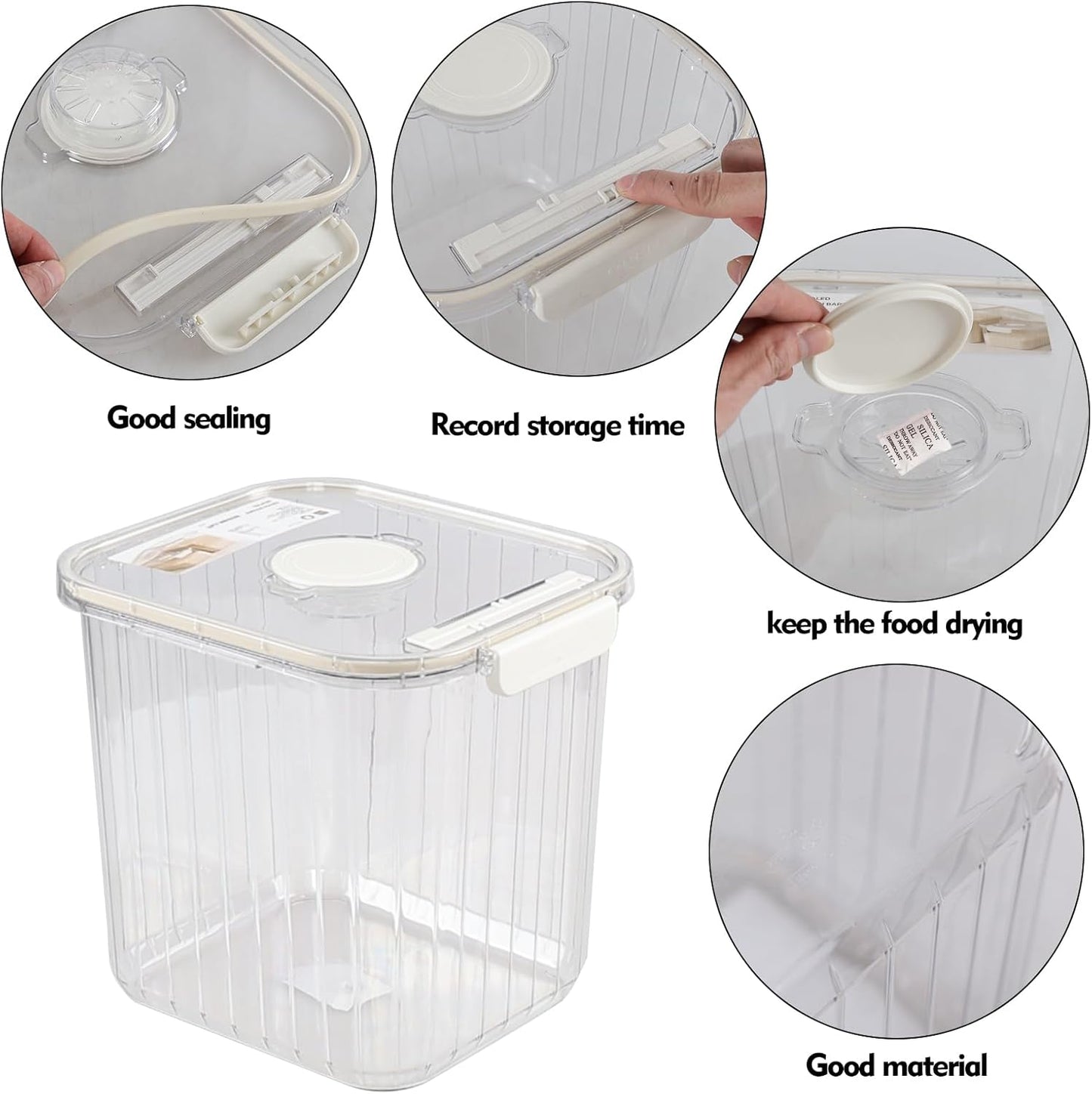 Plastic Clear Food Cereal Containers, 22Lbs Rice Cereal Container with Spoon for Kitchen Pantry Organization and Storage