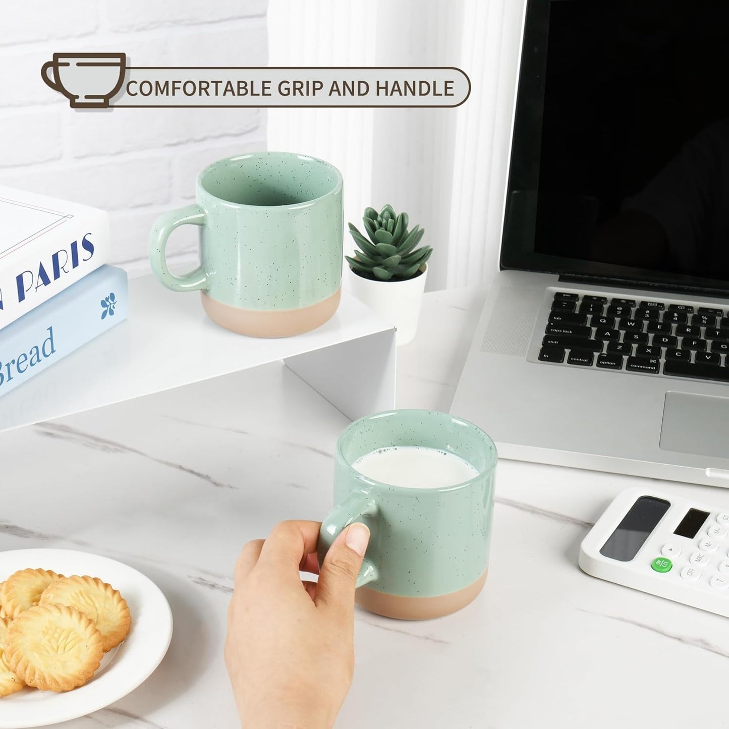 12oz Coffee Mug Set for 6, Tea Cups with Handle for Coffee, Tea, Cocoa, Milk (Green)