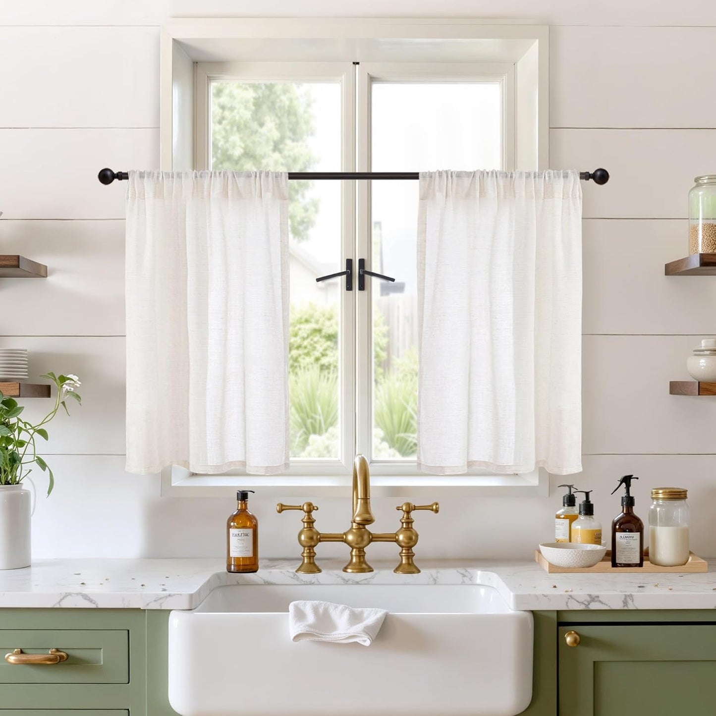 BGment Linen Cafe Curtains 30 Inch Length, Small Semi Sheer Drapes Lightweight Rustic Textured for Bathroom Kitchen Windows Over Sink Decor Rod Pocket, 2 Panels Set, 30 Inch Wide Each Panel