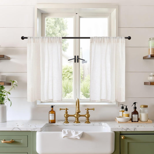 BGment Linen Cafe Curtains 30 Inch Length, Small Semi Sheer Drapes Lightweight Rustic Textured for Bathroom Kitchen Windows Over Sink Decor Rod Pocket, 2 Panels Set, 30 Inch Wide Each Panel