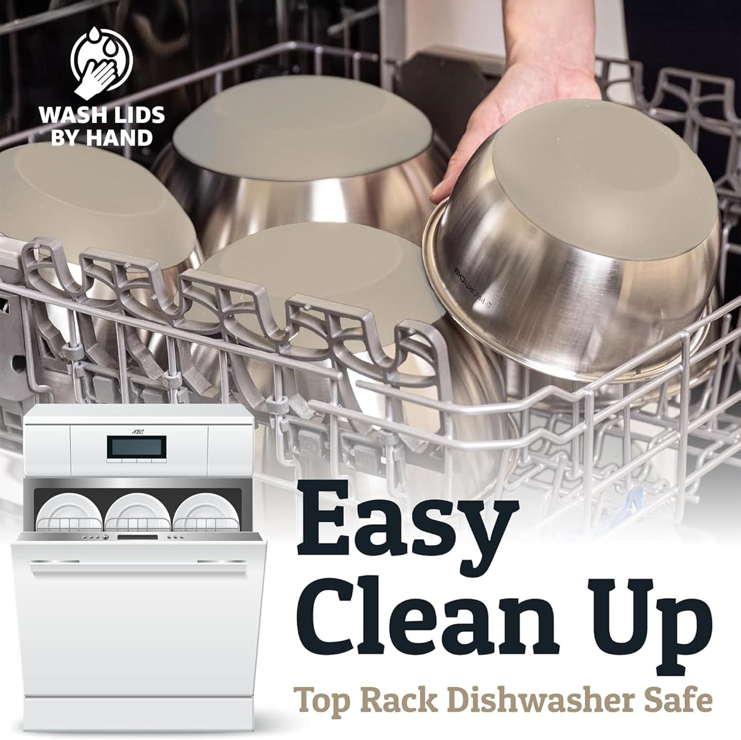 Priority Chef Stainless Steel Mixing Bowls with Lids Set, 3 Grater Attachments, Airtight Lids, Non-Slip Silicone Base Mixing Bowl Set, Large Prep Metal Mixing Bowls for Kitchen, Khaki