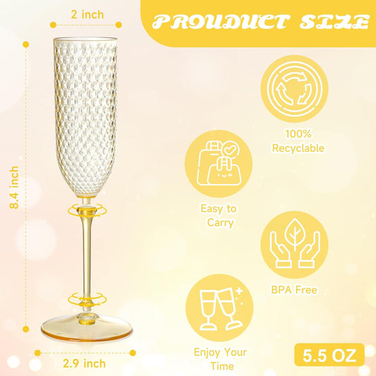 XUWAIDSGN 48 Pack Amber Detachable 2 piece Champagne Flutes 5.5 Oz Unbreakable Plastic Mimosa Disposable Champagne Glasses Drinking Cups Stemmed Reusable Wine Toasting Glasses for Wedding