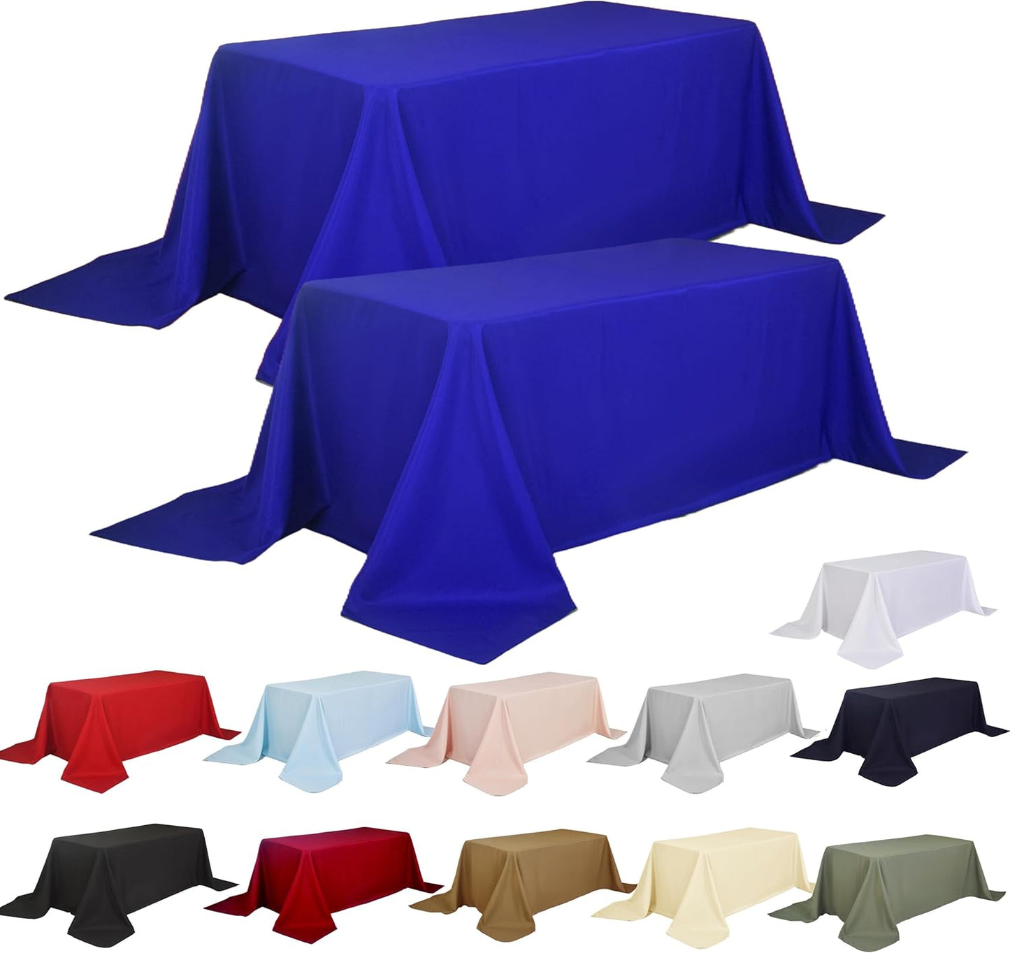 2-Pack 90x156 inch Royal Blue Table Cloths, Solid Stain and Wrinkle Resistant Oblong Tablecloth, Premium Plain Weave Polyester Fabric Rectangle Table Linen Covers for Hotel, Banquet