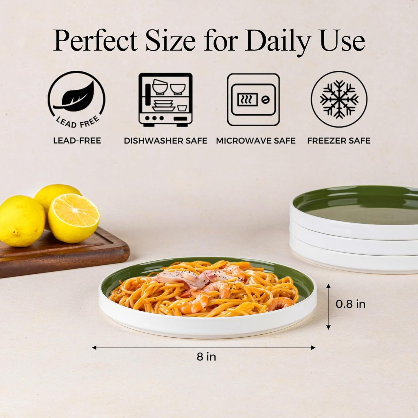 AmorArc Ceramic Plates Set of 6, 8.0 Inch Round Stoneware Salad Plates Use for Dessert, Salad, Appetizer etc,Microwave and Dishwasher Safe, Scratch Resistant Small Deep Dinner Plates-Light Green