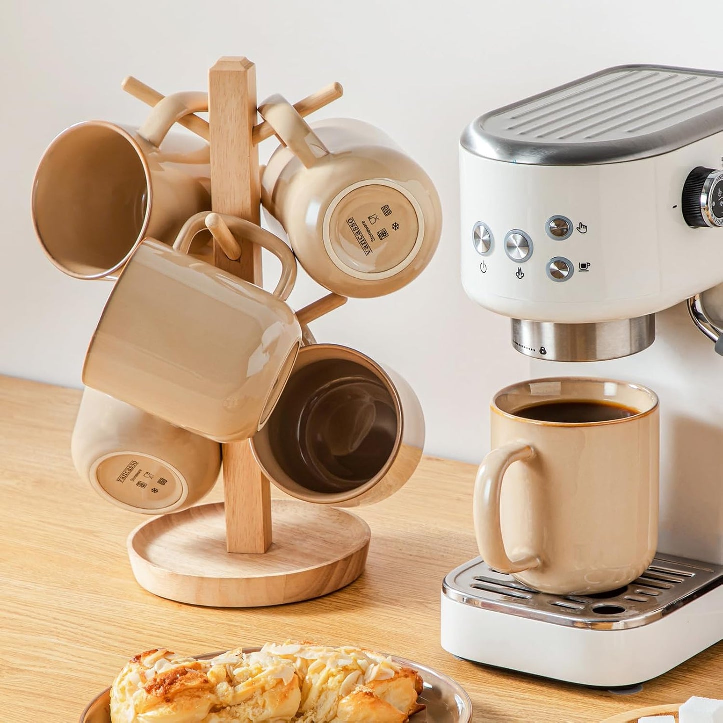 vancasso 16 oz Coffee Mugs Set of 6, Large Ceramic Mug with Handle, Unique Glaze Coffee Cups for Latte, Cappuccino & Hot Cocoa, Dishwasher & Microwave Safe, Brown, Series PLAYA