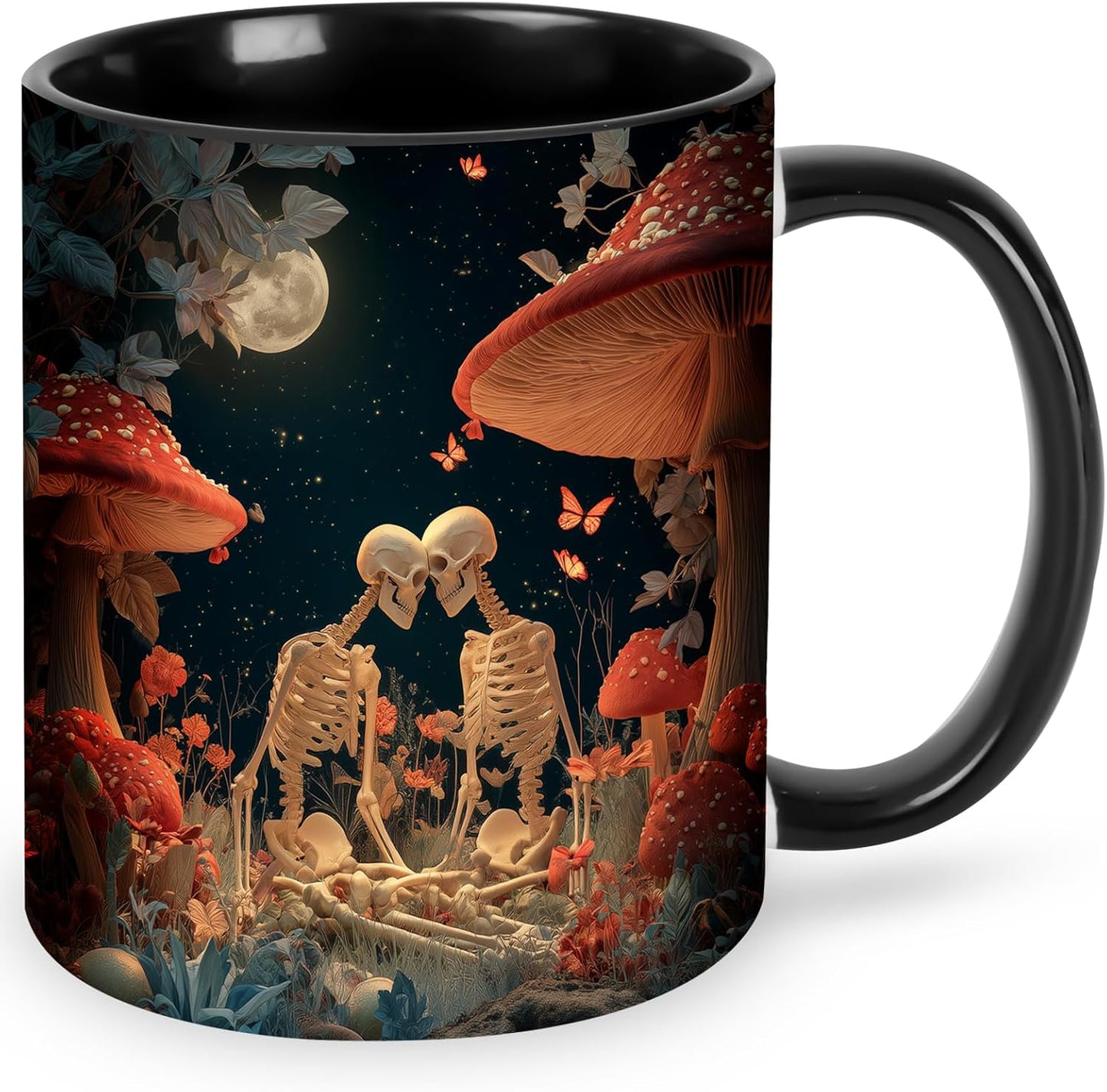 FyLybois Skull Coffee Mug Ceramic Coffee Cup with Handle Microwave Safe for Home or Office Gifts for Women and Men (Mushroom)