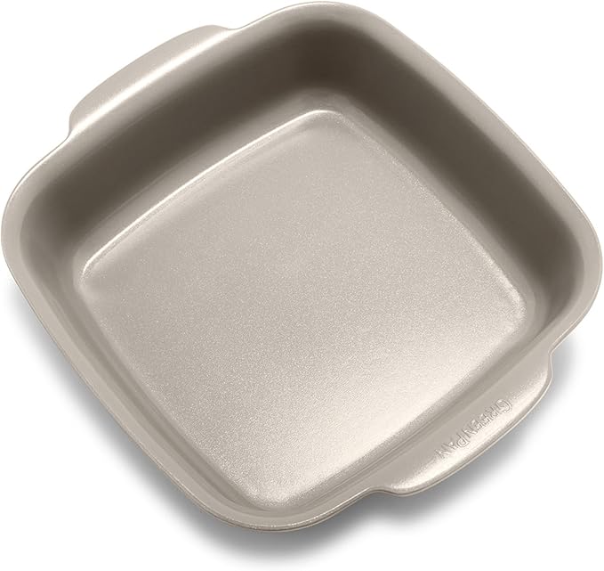 GreenPan Premiere Ovenware Healthy Ceramic Nonstick 8" Square Cake Baking Pan, PFAS-Free, Warp-Free Bakeware, Durable Quick Heating, Oven & Broiler Safe to 600F, Dishwasher Safe, Taupe