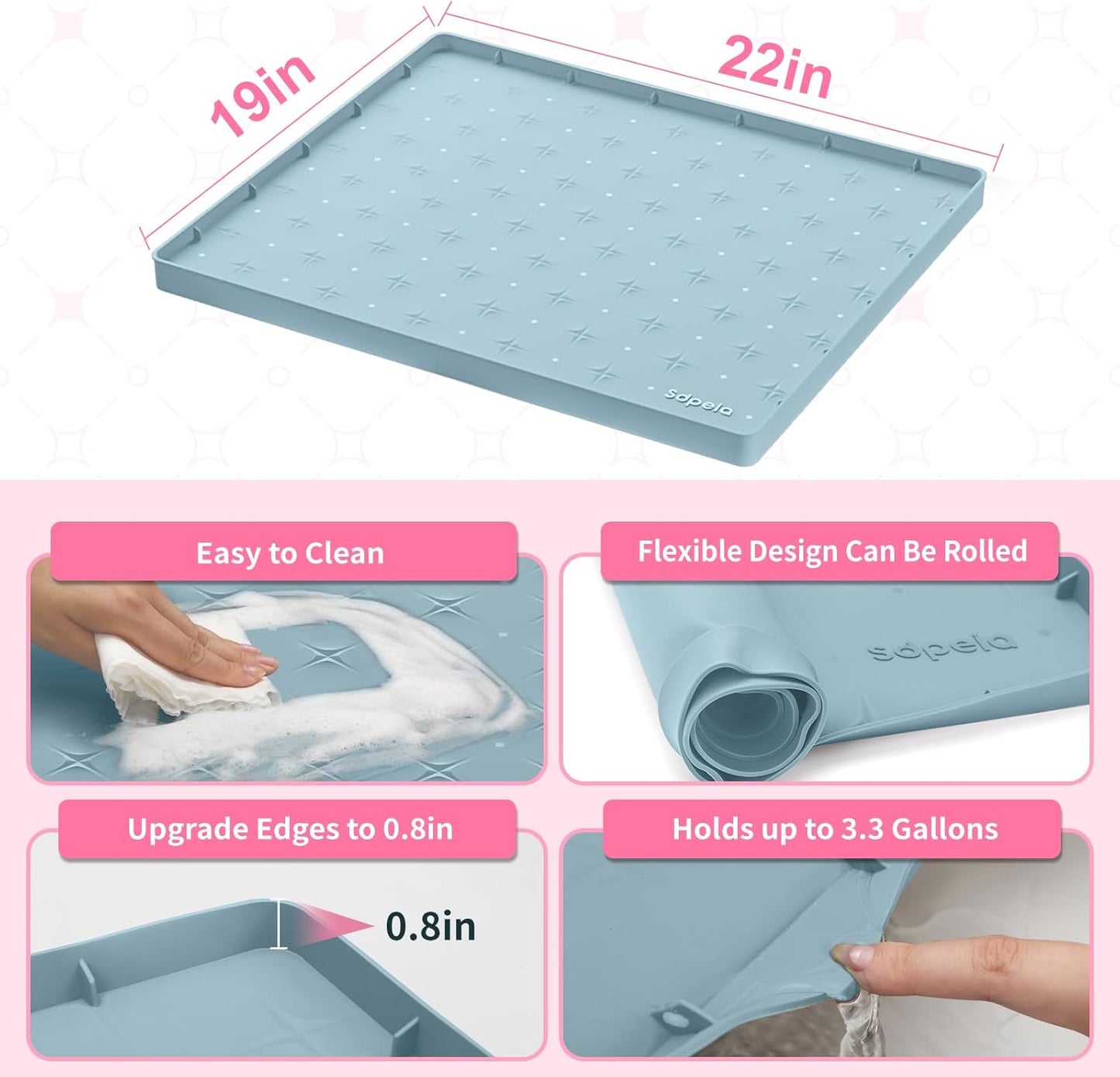 Sdpeia Under Sink Mat 22"×19" – Waterproof Silicone Cabinet Liner & Sink Protector for Kitchen & Bathroom, Multi-Purpose Organizers Tray for Pets, Laundry, Cat Litter Mat