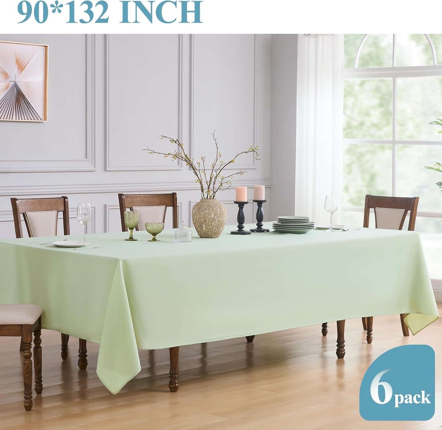 VidaFete Tablecloth 6 Pack 90 * 132inch Rectangle Table Cloth Polyester,Stain Wrinkle Resistant Polyester Dining Table Cover for Kitchen Dinning Party Wedding Rectangular Buffet Decoration(Sagegreen)