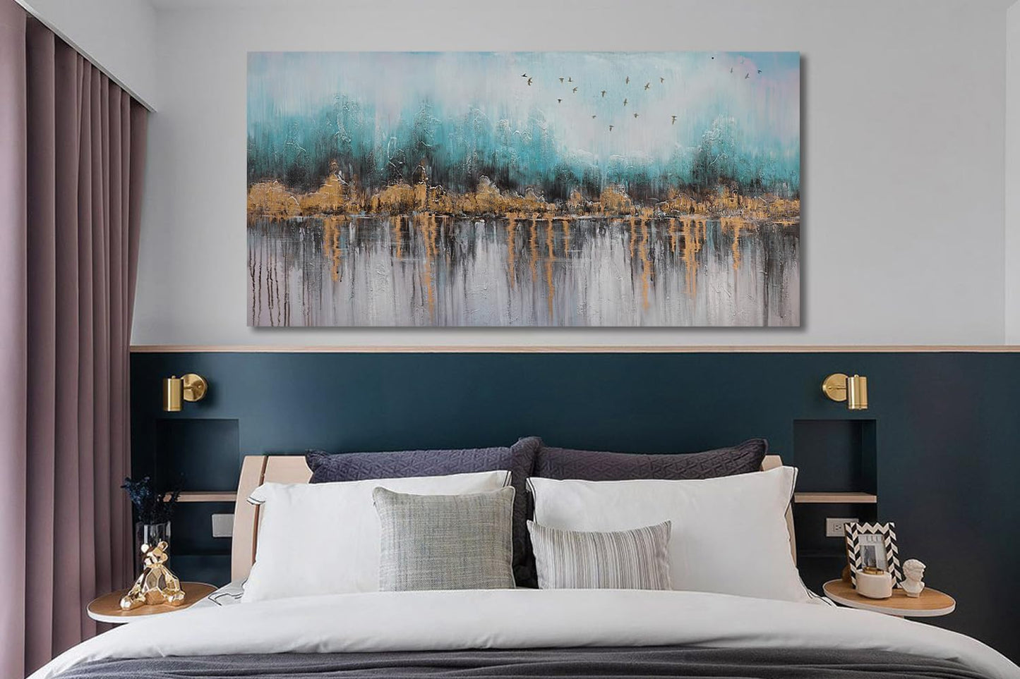 Ardemy Abstract Canvas Wall Art for Living Room Extra Large Teal Pictures Wall Decor Paintings Bedroom Textured Artwork Wall Art for Men Kitchen Dining Room Home Office, 40"x20"