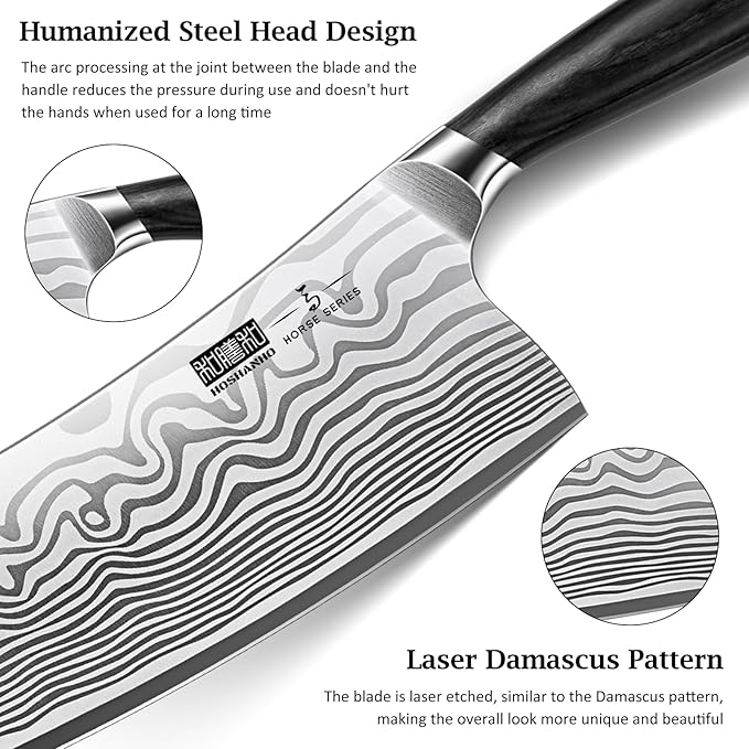 HOSHANHO Cleaver Knife 7 Inch, Razor Sharp High Carbon Powder Steel Meat Cleaver, Professional Butcher Chopper Kitchen Knife for Meat Cutting Vegetable Slicing