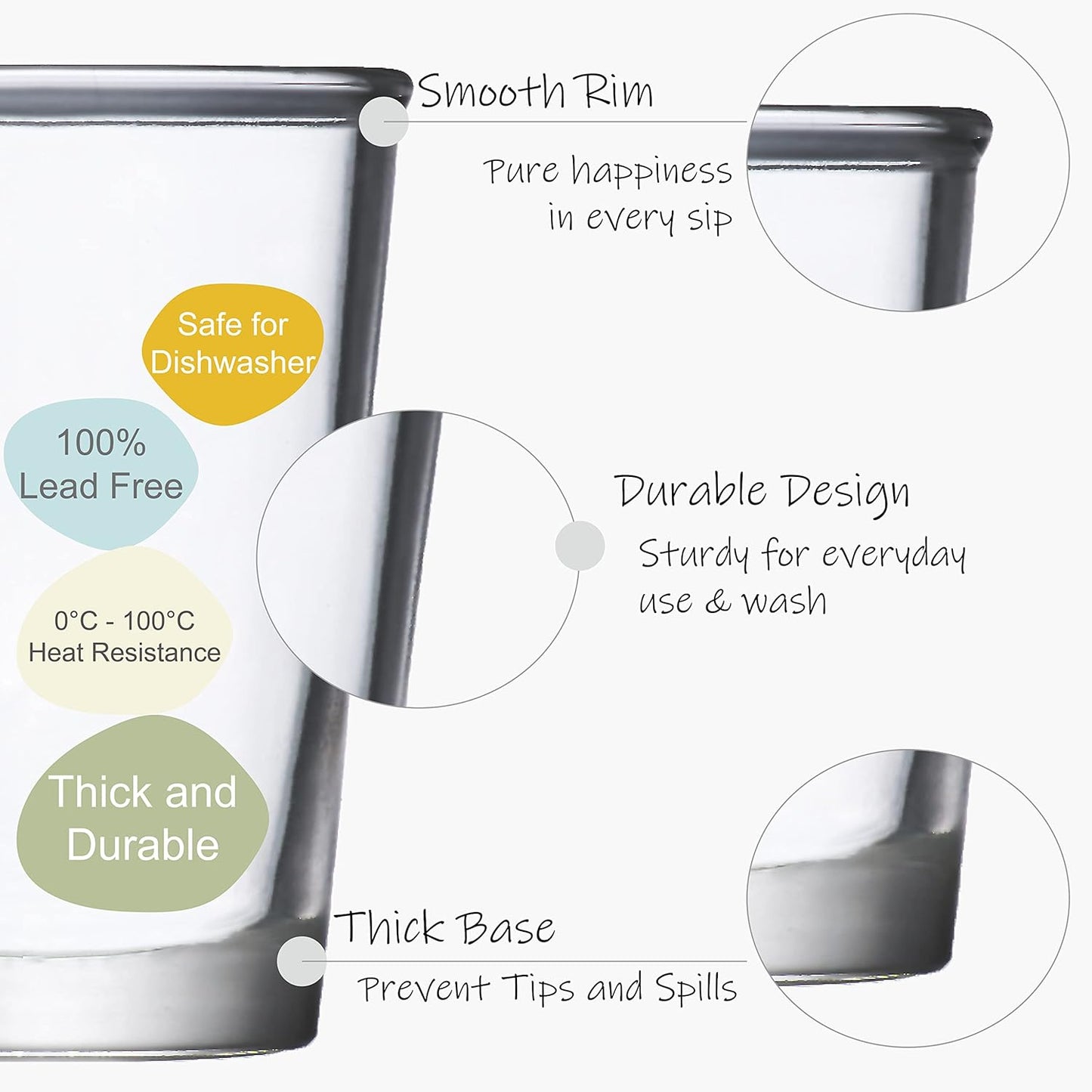 SOUL ONE 4.5 oz Small Juice Glasses, Set of 6, Stackable Heavy Based Drinking Glasses, Kids Small Drinking Glassware for Orange Juice, Water, Milk, Coffee