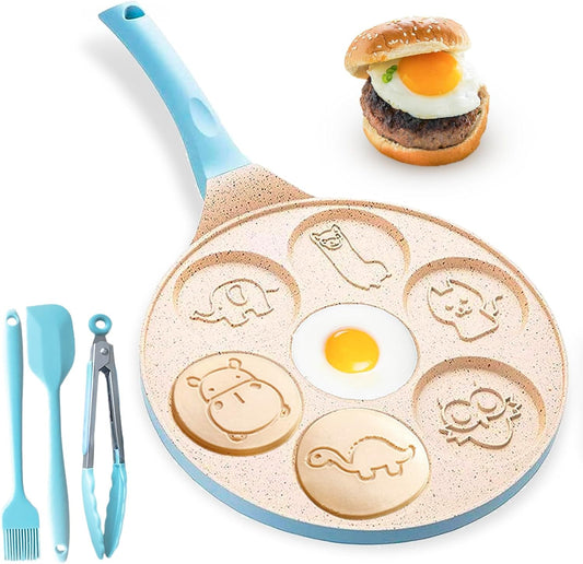 Nonstick Pan, Egg Waffle Maker Breakfast Silver Dollar Pancake, Griddle, Crepe Maker 7 Animal Molds for Kids Omelette Skillet