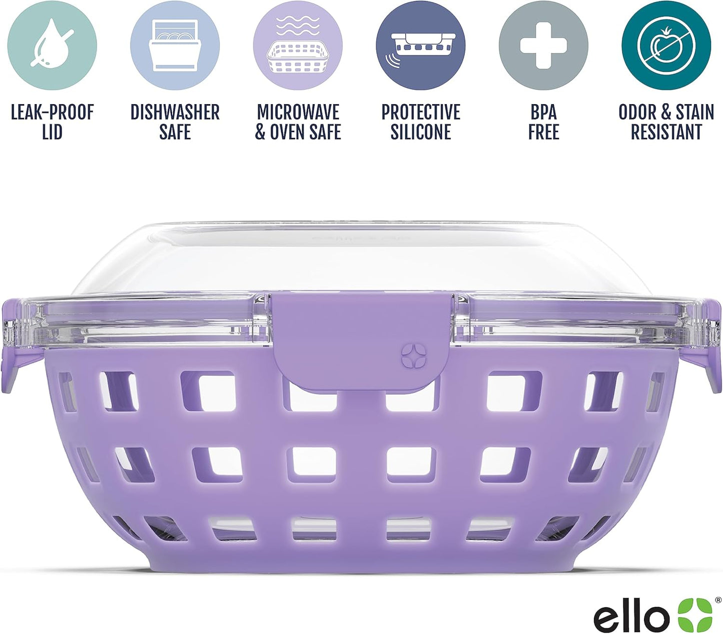 Ello Duraglass Meal Prep Lunch Bowl Container, 5 cup- Glass Food Storage Container with Silicone Sleeve and Airtight BPA-Free Plastic Lid, Dishwasher, Microwave, and Freezer Safe