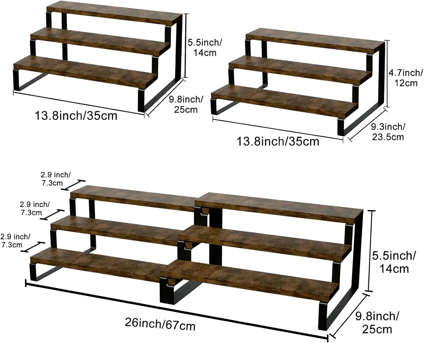 2 Pack 3 Tier Expandable Spice Rack Organizer (13.8” to 26”)Display Riser Stand, Kitchen Cabinet Countertop Pantry Coffee Bar Display Shelf for Spice, Liquor, Perfume, Makeup, Figure, Dolls Collection