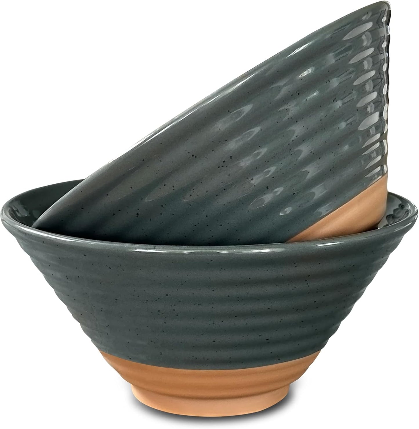 Mora Ceramic Ramen Bowl Set of 2, 45oz - Great for Pho, Miso Udon Soup, Instant Noodles, Serving, Thai or Asian Food - Microwave Safe Large Japanese Noodle Bowls, Modern Kitchen - Charcoal
