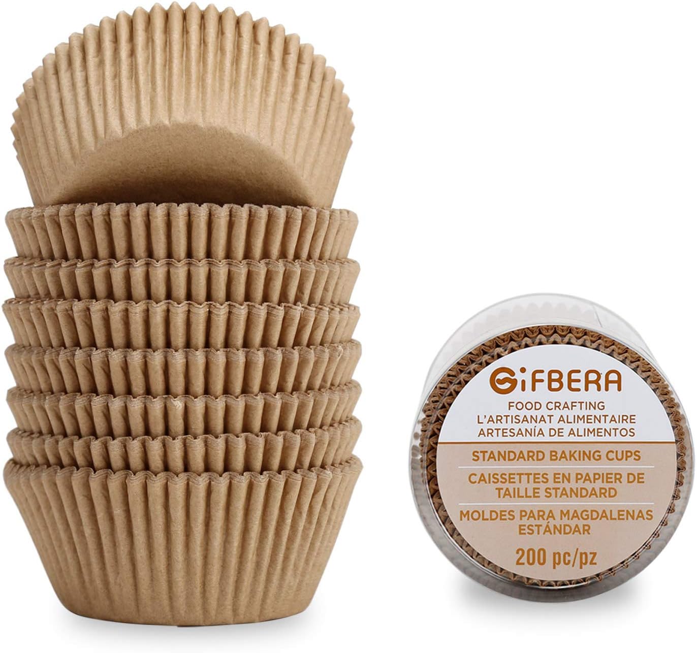 Gifbera Natural Odorless Cupcake Liners Standard Greaseproof Paper Muffin Baking Cups 200-Count, Natural Color