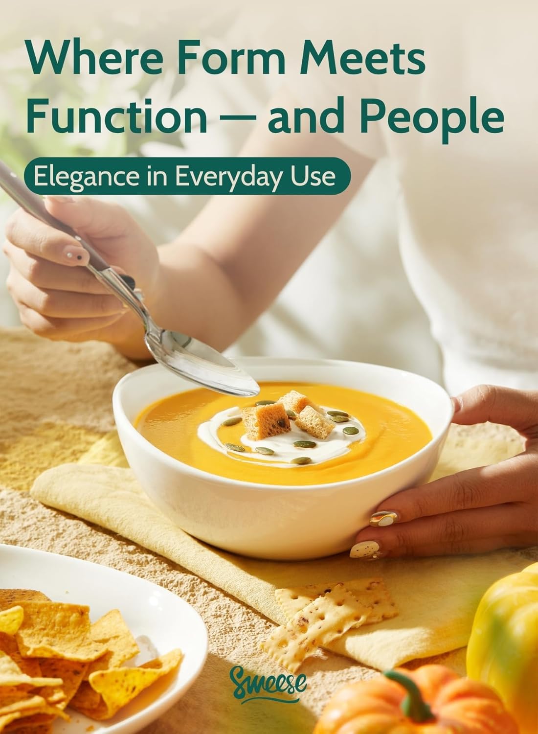 Sweese Porcelain Bowls Set of 4-18oz, 6 Inch, Versatile for Soup, Cereal, Fruit, Rice - Microwave, Dishwasher, Oven Safe, White