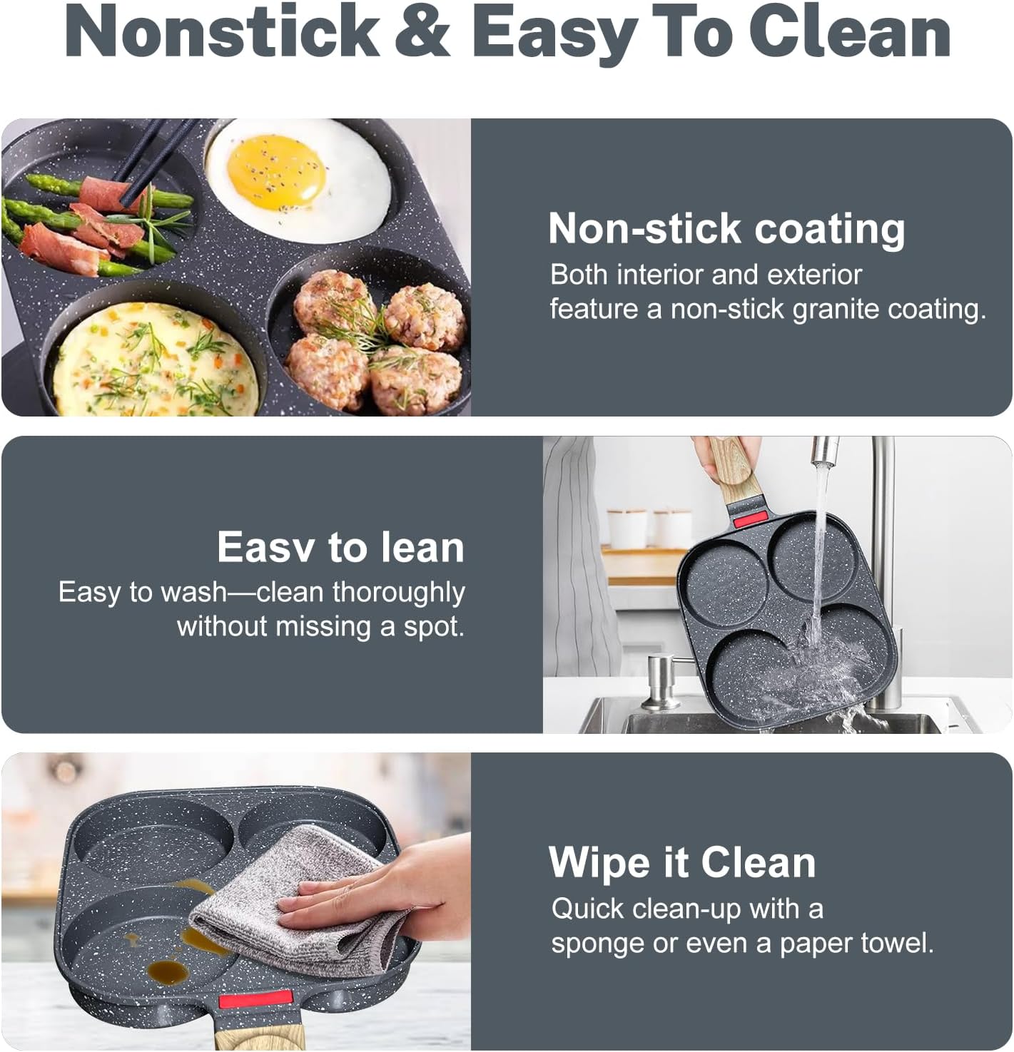 4‑Cup Nonstick Egg Pan Set with Lid – Aluminum Omelette Skillet for Breakfast, Includes Silicone Scraper, Oil Brush, Chopsticks & Cleaning Cloth – Compatible with Gas & Induction Cooktops