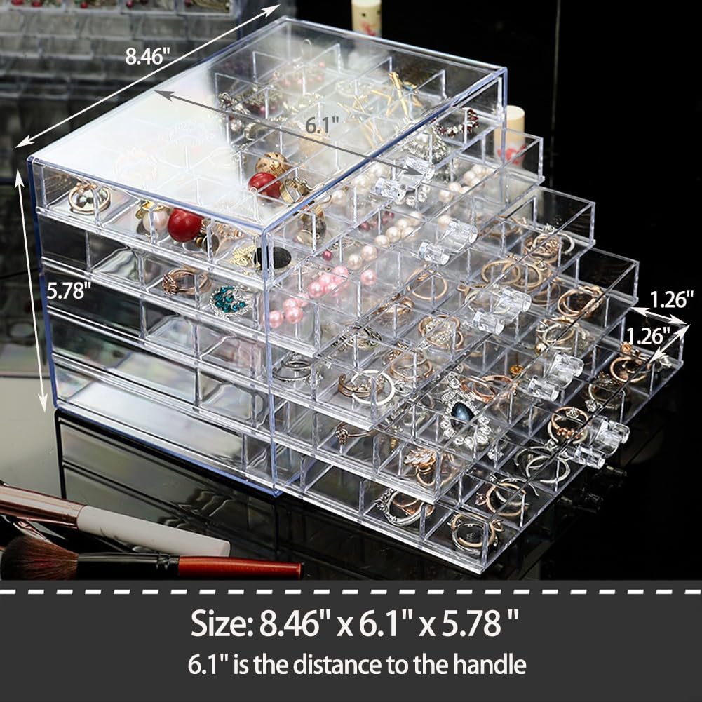 Earring Storage Box Organizer, Acrylic Jewelry Storage Box Holder 5 Drawers Transparent Jewelry Display Stand with 120 Small Compartments Gift Boxes for Women Girls (Clear)