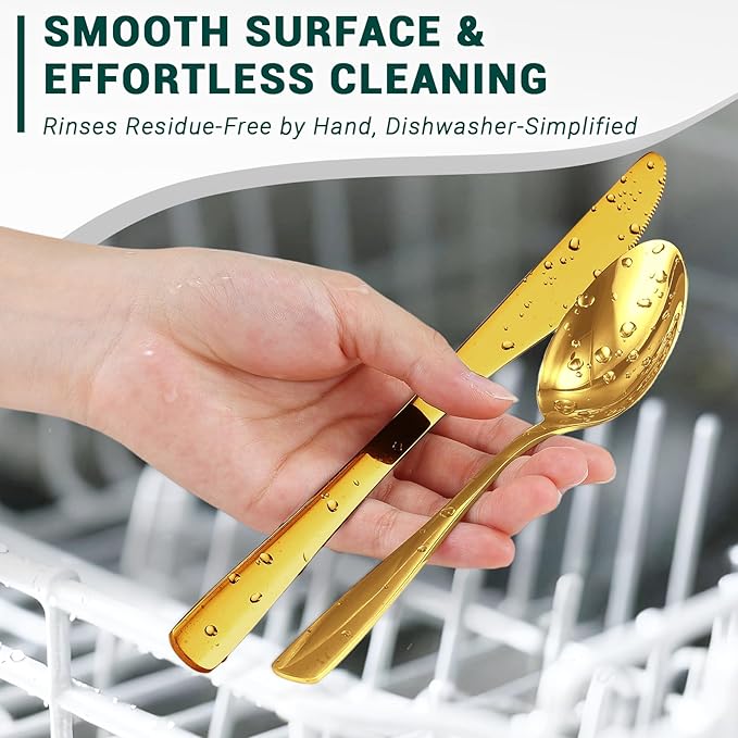 BEWOS 48-Pieces Gold Silverware Set for 8 - Stainless Steel Flatware Set with Mirror Polish, Silverware Sets Including Steak Knives, Forks and Spoons, Dishwasher Safe for Restaurant