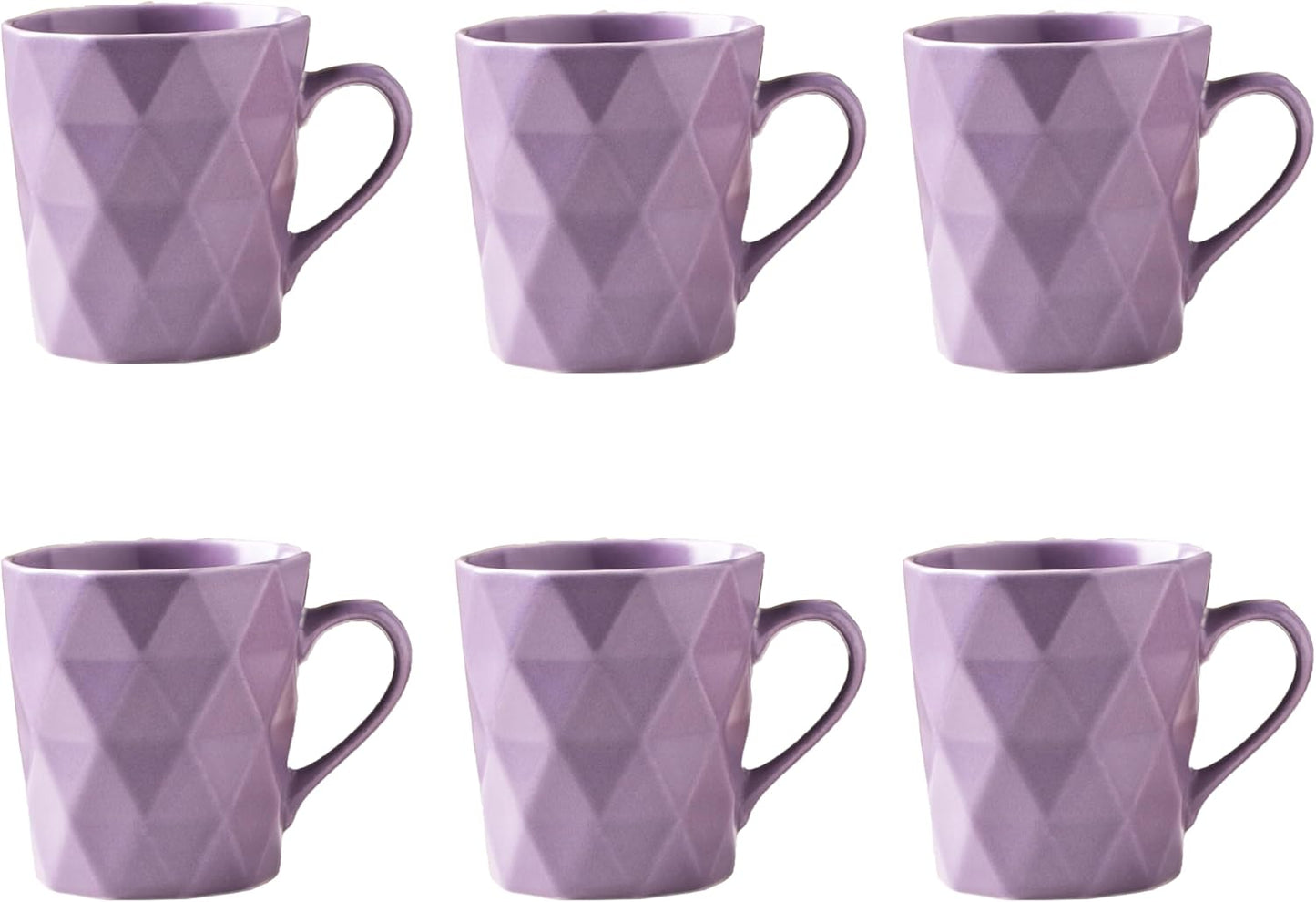 11 Ounce Porcelain Mugs, Set of 6, Tea and Cocoa Mug Set, Purple, Matte