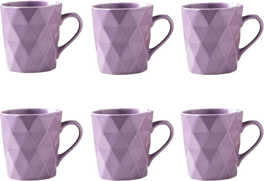 11 Ounce Porcelain Mugs, Set of 6, Tea and Cocoa Mug Set, Purple, Matte