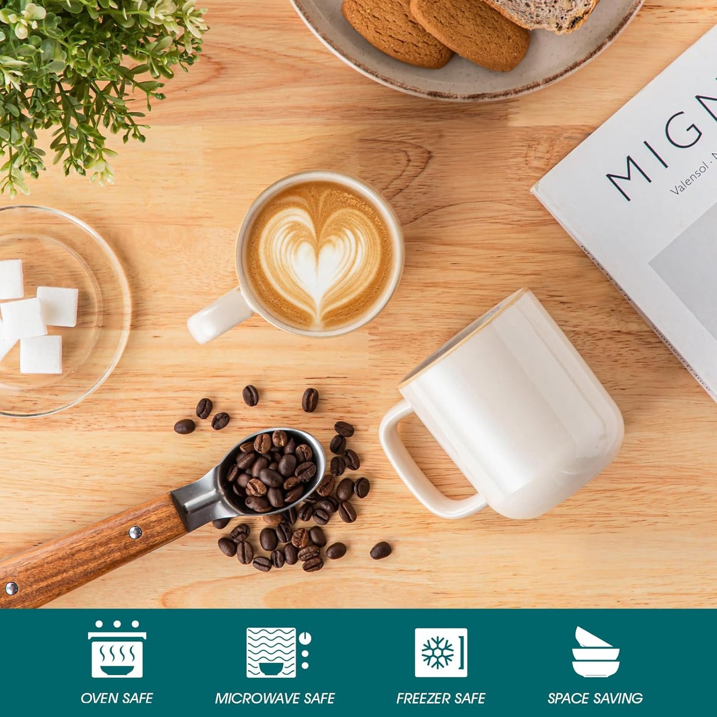 vancasso Coffee Mugs Set of 6, 12 Oz Ceramic Coffee Cups with Handle, Ceramic Unique Glaze Coffee Cup for Cappuccino, Latte, Tea, Cocoa, Dishwasher & Microwave Safe Gift Sets, Beige, Series PLAYA