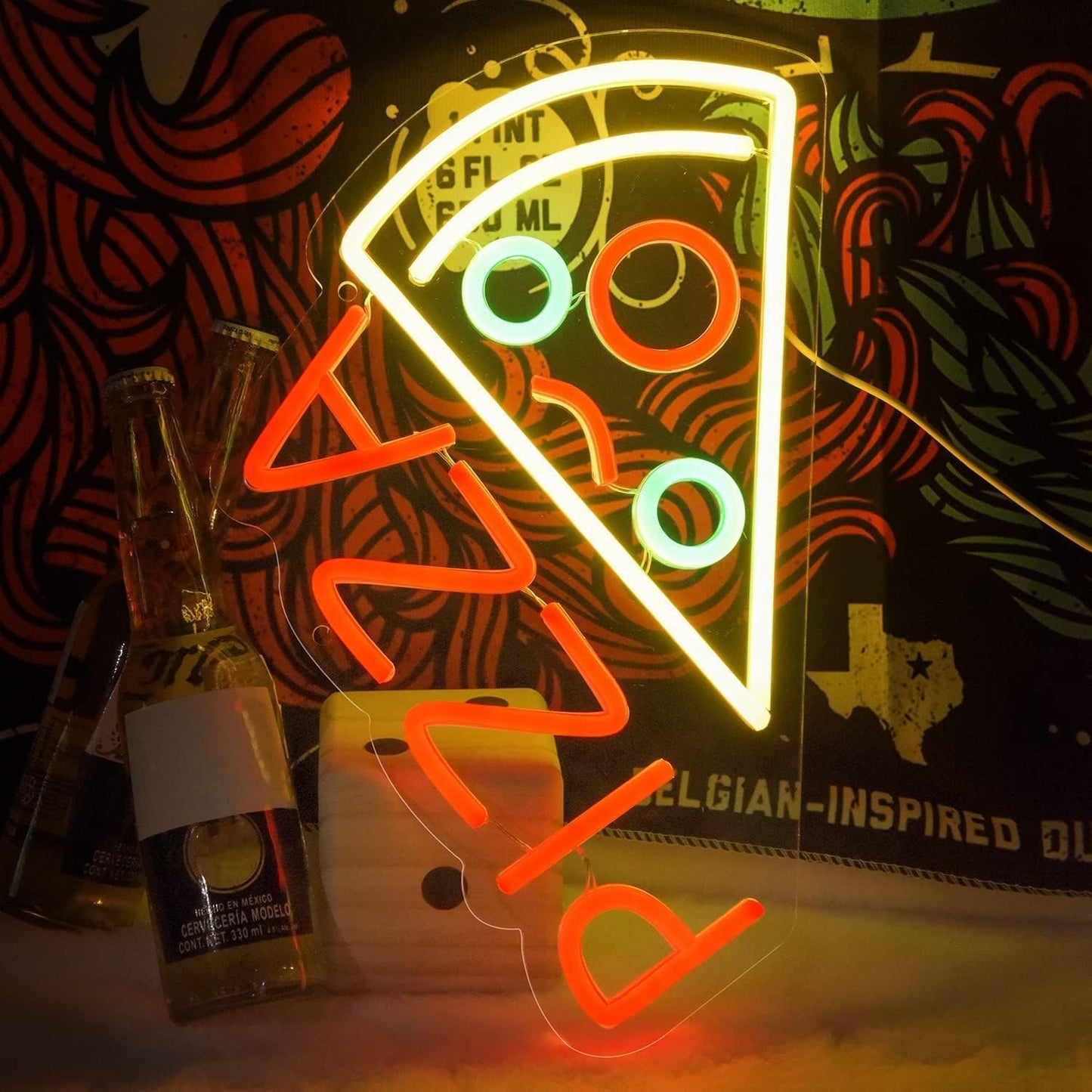 Pizza Neon Sign for Wall Decor, Pizza Shaped Neon Sign for Pizzeria,Food LED LED Light for Restaurant,Kitchen,Store,Party,Restaurant Food Decor,USB Powered,Size 14.6 * 8.3 Inch(JTLD006-21)