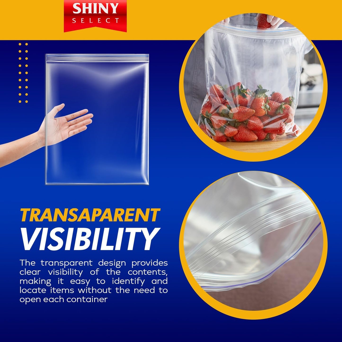 3 Gallon Large Storage Bag, 16”x18”, 50 Count – Big Clear Plastic Resealable Zip & Lock Bag, 2 Mil Heavy Duty for Fruits, Vegetables, Meat Marinate, Office Supplies, Toys, Books, Gears