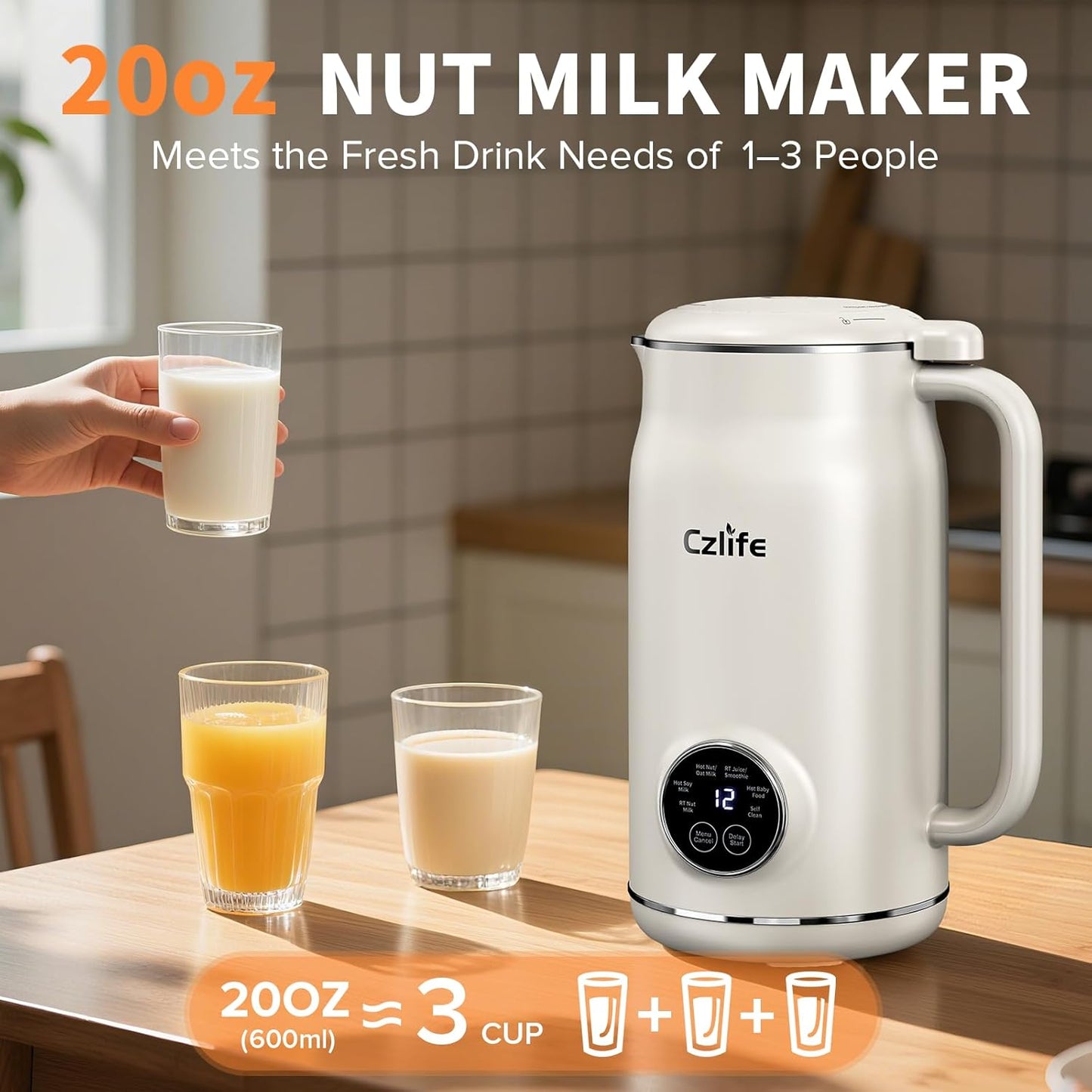 10 in 1 Nut Milk Maker Blender, 20oz (600ml) Homemade Nut Milk Maker Machine, Almond, Soy, Oat, Juice, Milkshake, Smoothies, Baby Food, Plant Based Milks with Delay Start, Keep Warm, Selfclean