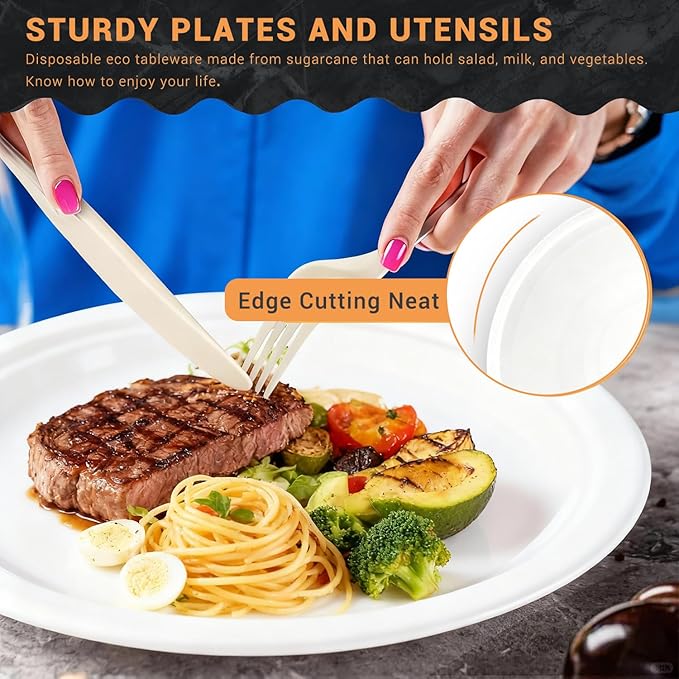 100 Pack 12oz Compostable Paper Bowls Small Disposable Soup Bowls White Natural Sugarcane Biodegradable Bowls for Ice Cream, Desserts, Salads, Pet Food