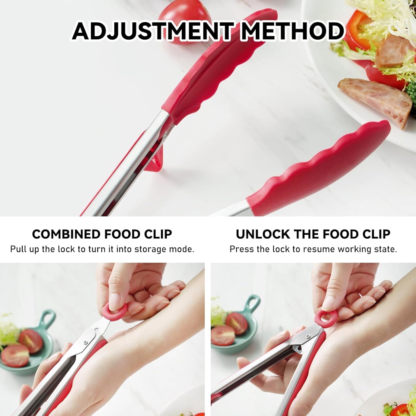 NileHome Tongs for Cooking, Professional Stainless Steel Cooking Tongs – Heat-Resistant for Grilling, BBQ, Serving Salad, Pasta, and Kitchen Use, Dishwasher Safe, Set of 9" 12", Red