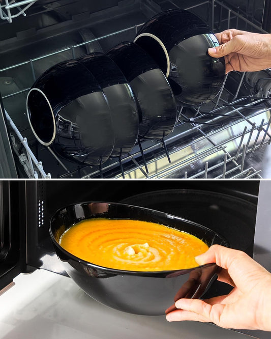 Hasense 40oz Salad Bowls, Large Serving Bowls, Porcelain Soup Bowls for Kitchen, Porcelain Ceral Bowls for Entertaining Parties, Dishwasher Microwave Safe, Set of 4, Black