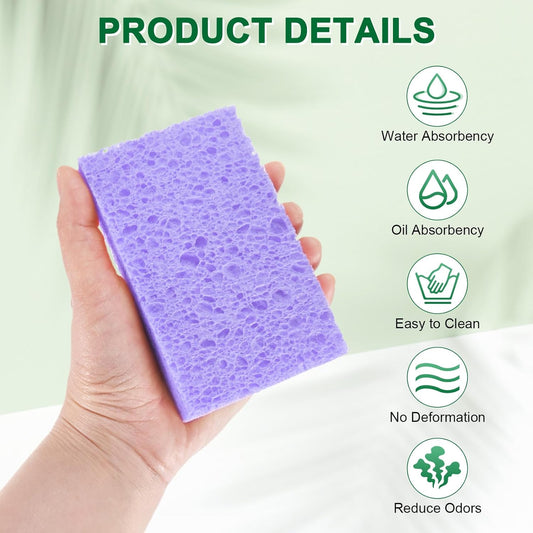 6-Pack Kitchen Sponges, Condense Eco Cellulose Non-Scratch Scrub Heavy Sponge for Kitchen/Household/Bathroom, Clean Tough Messes Dish Scrubber [Purple]