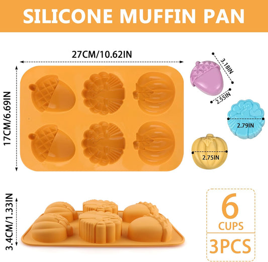 3-Pack 6-Cup Silicone Muffin Pans, Nonstick Cupcake Baking Molds, Muffin Cupcake Pans Molds for Baking, BPA/PFA-Free, Dishwasher & Oven Safe - Orange