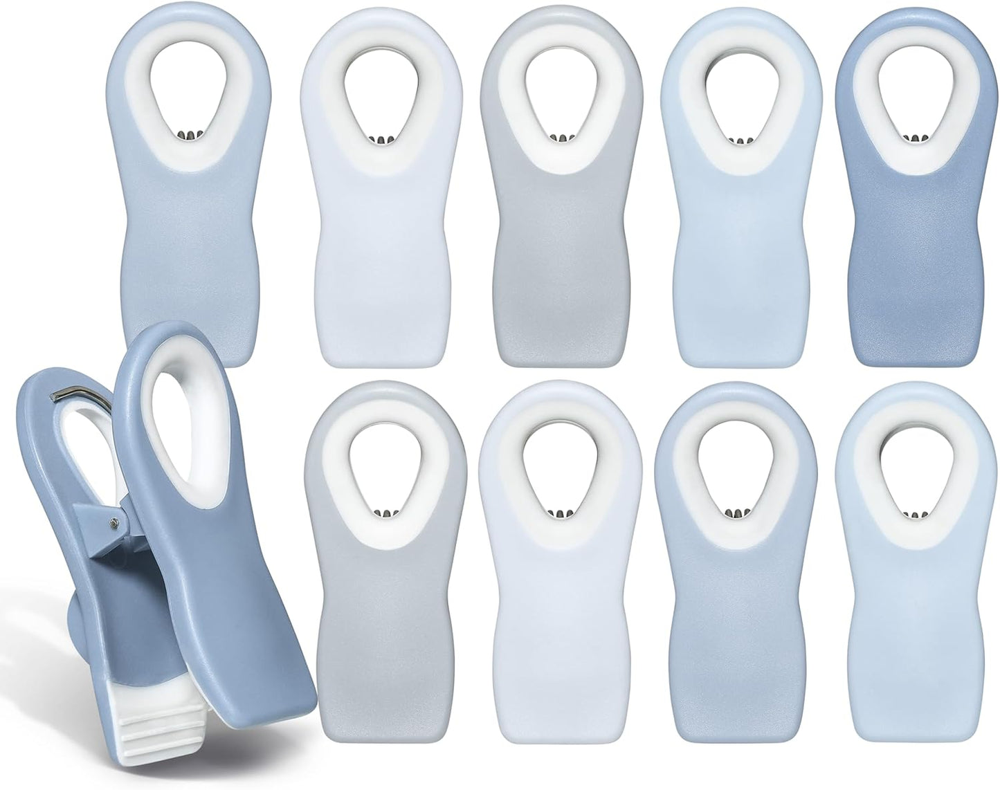 COOK WITH COLOR Bag Clips with Magnet - Chip Clips, Food Storage with Airtight Seal Grip for Bread, Snack and Food Bags (Blue and Grey, Pack of 10)