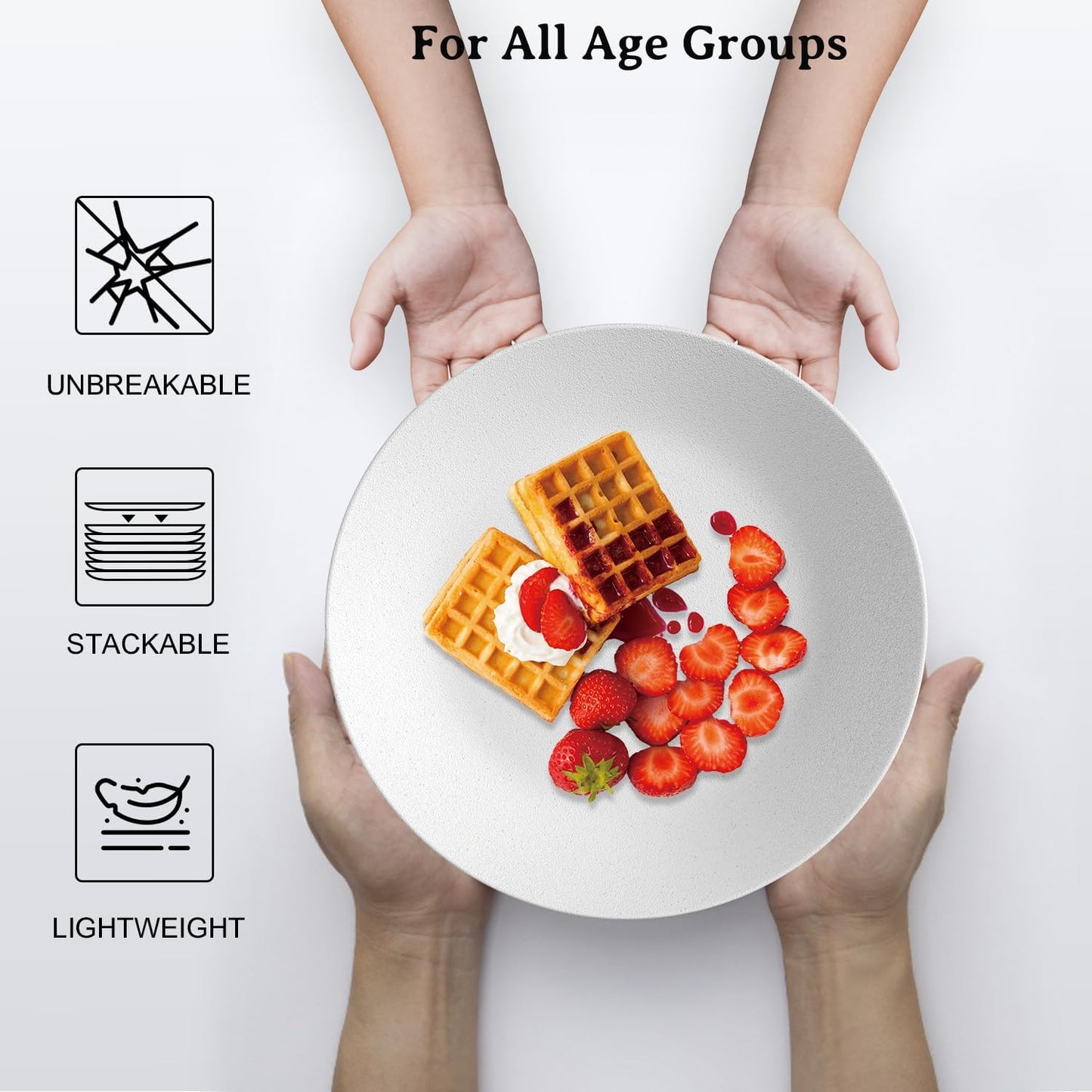 Wrova Wheat Straw Dinner Plates 9 Inch Unbreakable Set of 8 - Dishwasher & Microwave Safe Plastic Plates Reusable - Lightweight Plates for kitchen,camping,salad,appetizer - White