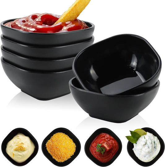 Wrova 6 pack wheat straw dipping bowls 5oz,alternative plastic soy sauce dishes,unbreakable small dessert bowls microwave and dishwasher safe for snack,sushi,condiment (Black Series)