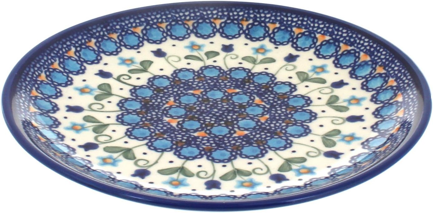 Blue Rose Polish Pottery - Blue Savannah Dessert Plate - 7.5" Diameter - Beautiful Plate for Cake, Appetizers, or Snacks