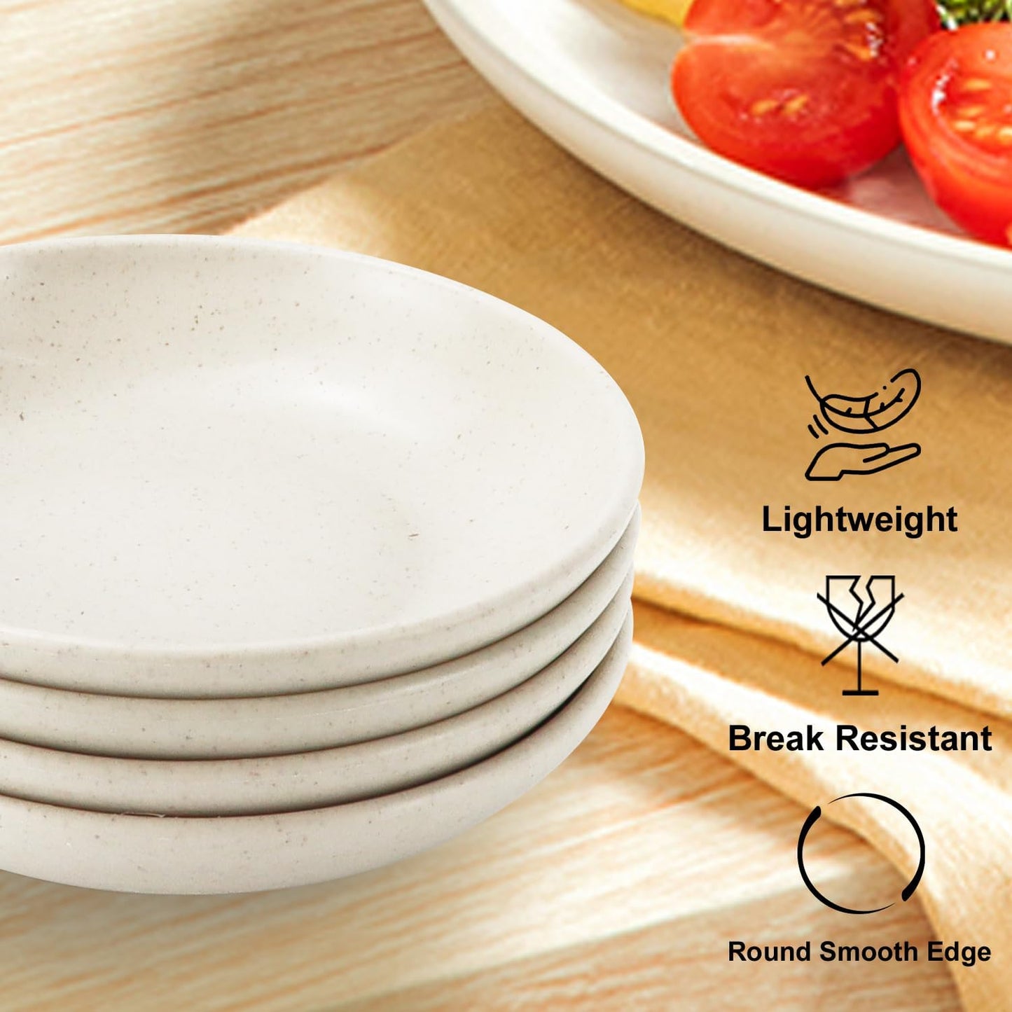 4 Inch Appetizer Plates 8 Pieces, Lightweight and Unbreakable Wheat Straw Plates, Small Sauce Plate, Mini Serving Bowls for Side Dishes, Condiment, Appetizer (White)