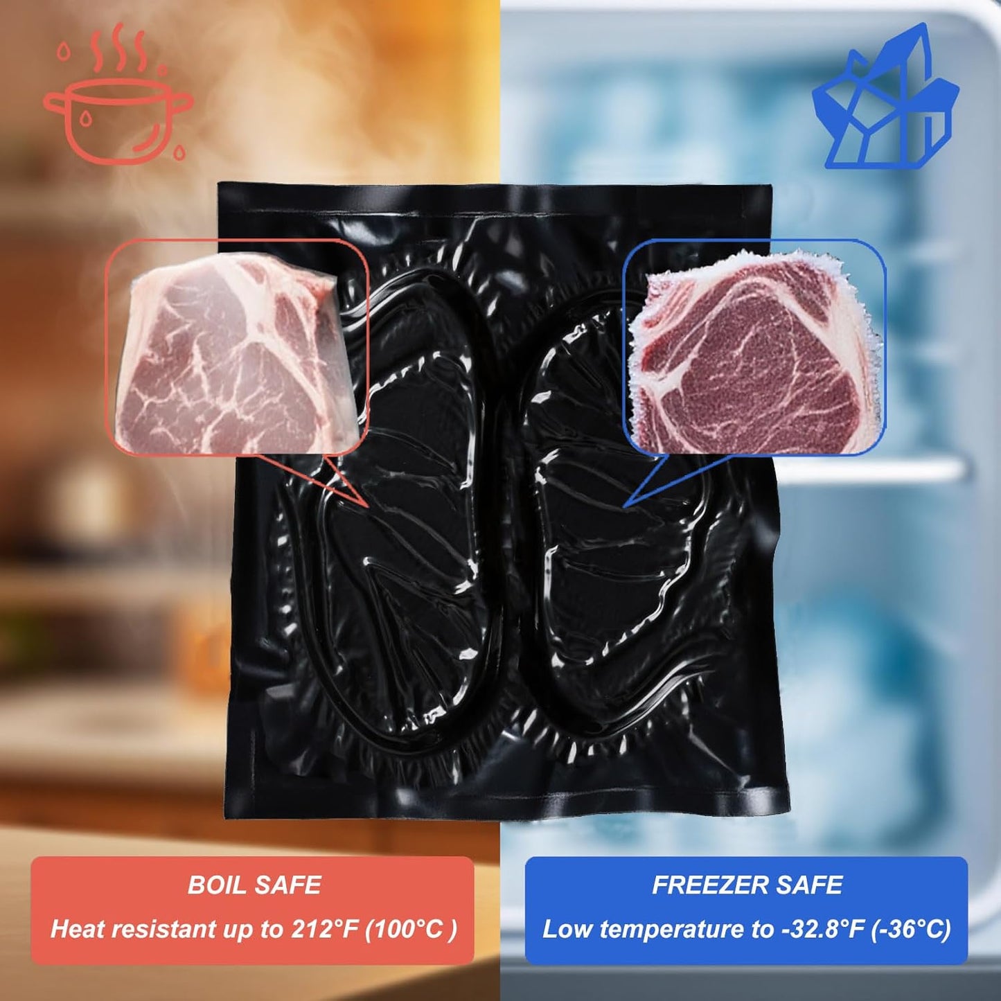 All Black Vacuum Sealer Rolls 11" x 50', 5.5 Mil Vacuum Seal Bags for Food Storage, Sous Vide, and Meal Prep, Heavy Duty Commercial Grade (2 Rolls, Total 100 Ft)